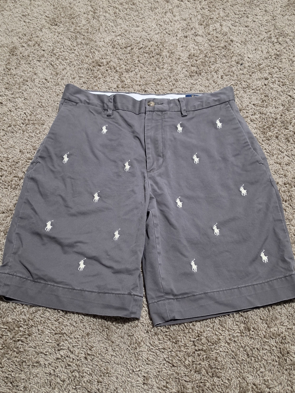 Polo Ralph Lauren Men's Gray Stretch Classic All-Over Pony Logo Shorts, Size 29